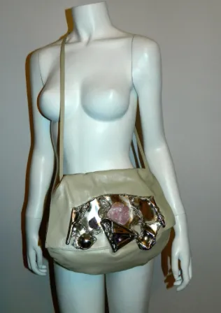 vintage 1970s purse Brutalist metal sculpture Copa Collection bag amethyst rose quartz silver