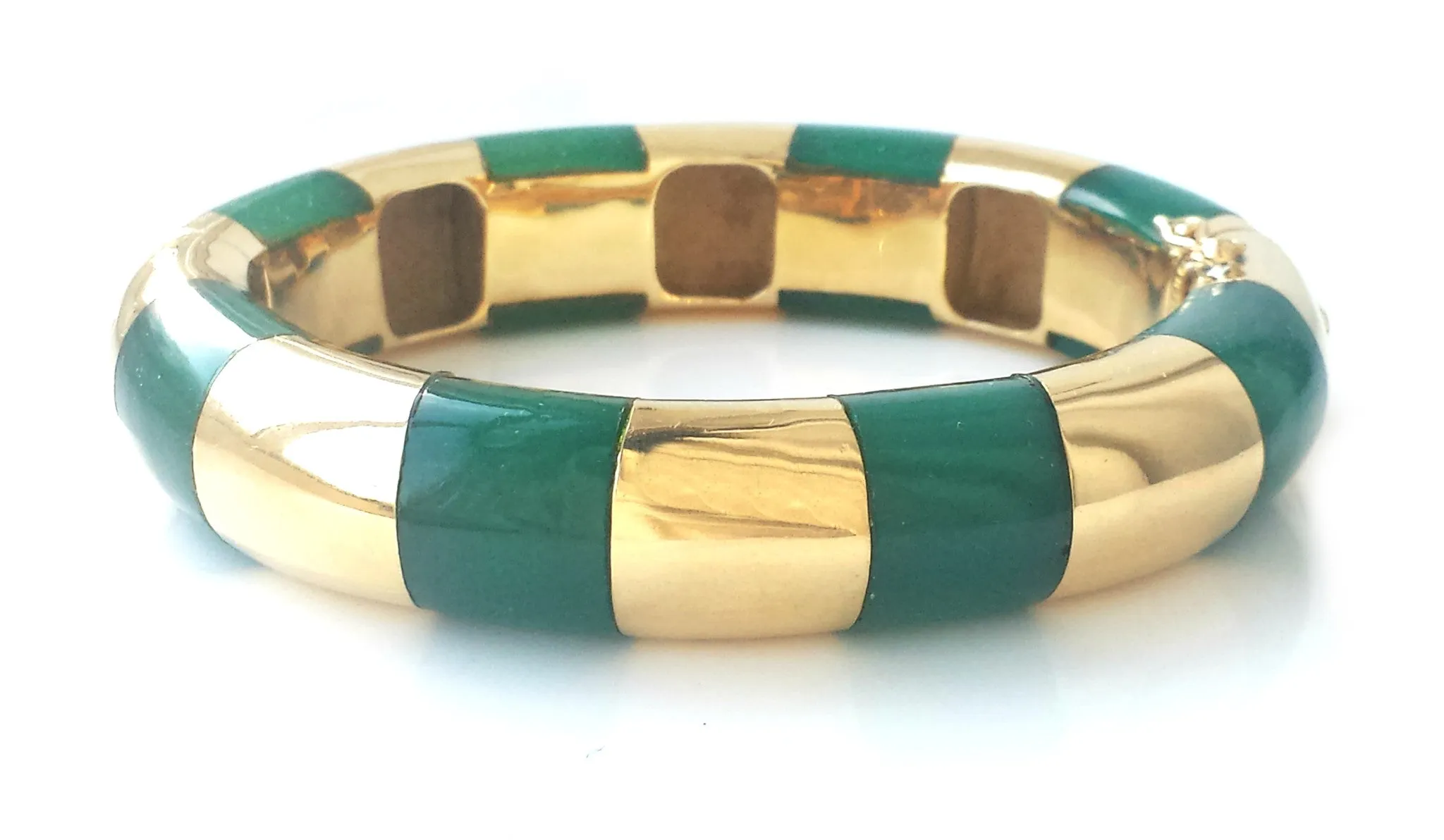 Vintage 1980s Tiffany & Co. 18k Gold Inlay Chrysoprase Striped Bangle