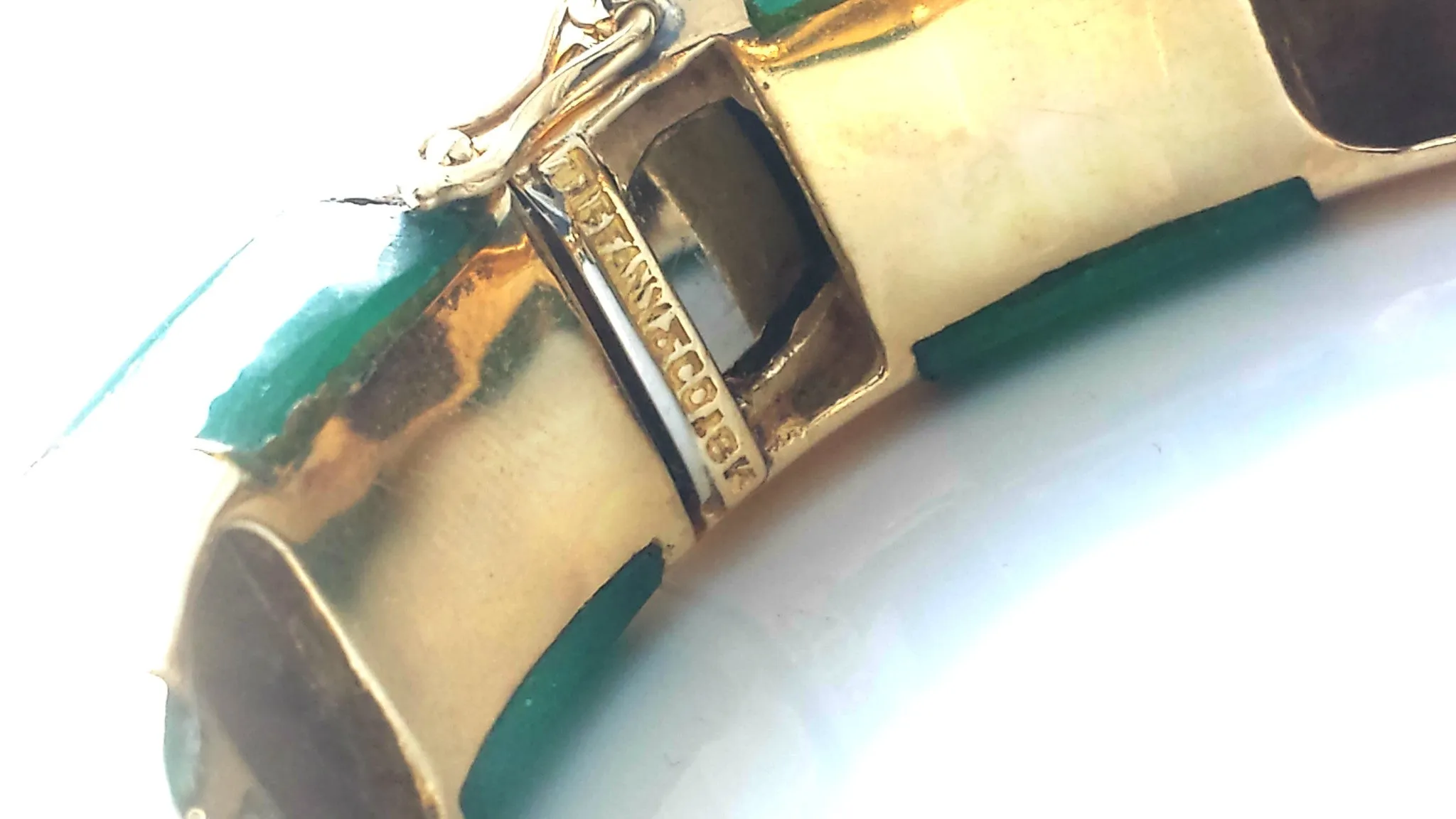 Vintage 1980s Tiffany & Co. 18k Gold Inlay Chrysoprase Striped Bangle