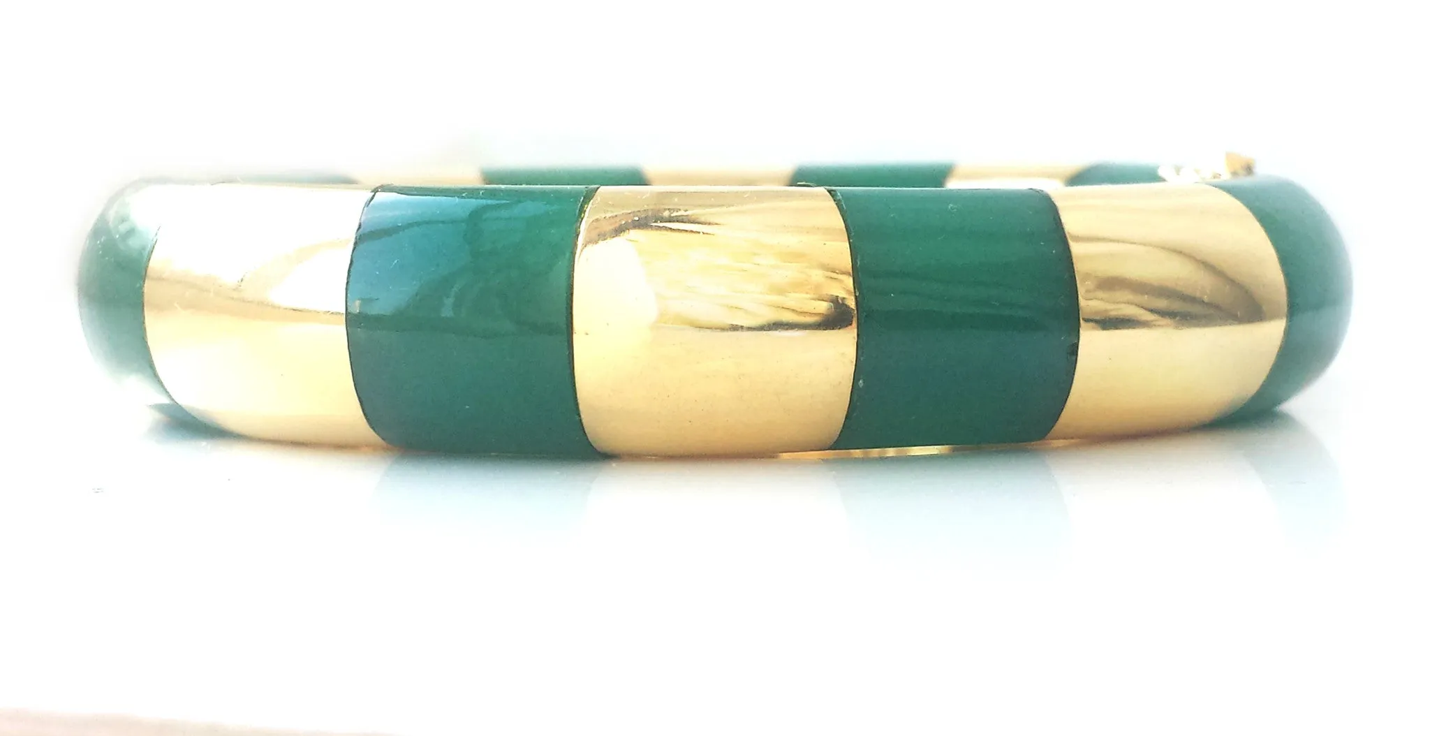 Vintage 1980s Tiffany & Co. 18k Gold Inlay Chrysoprase Striped Bangle