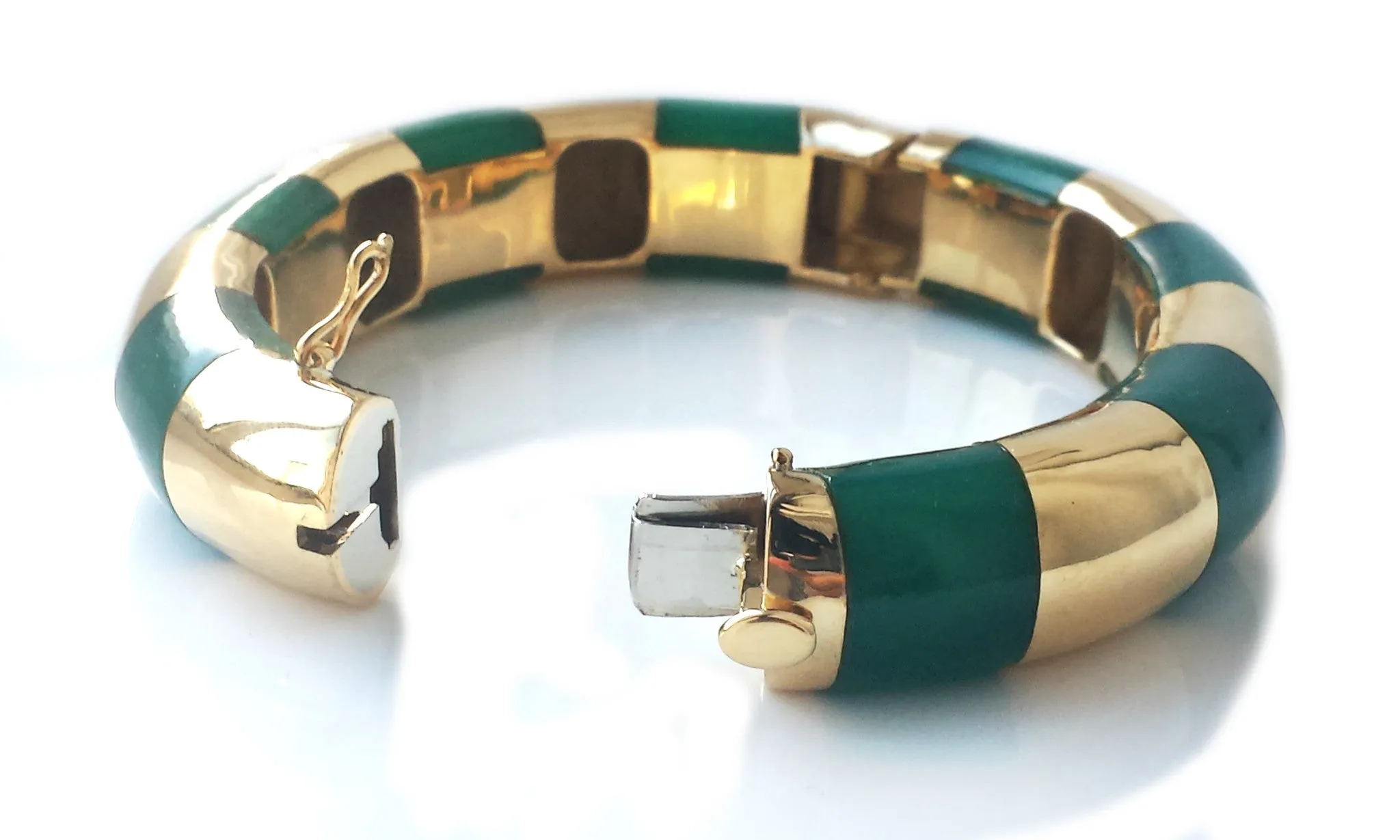 Vintage 1980s Tiffany & Co. 18k Gold Inlay Chrysoprase Striped Bangle