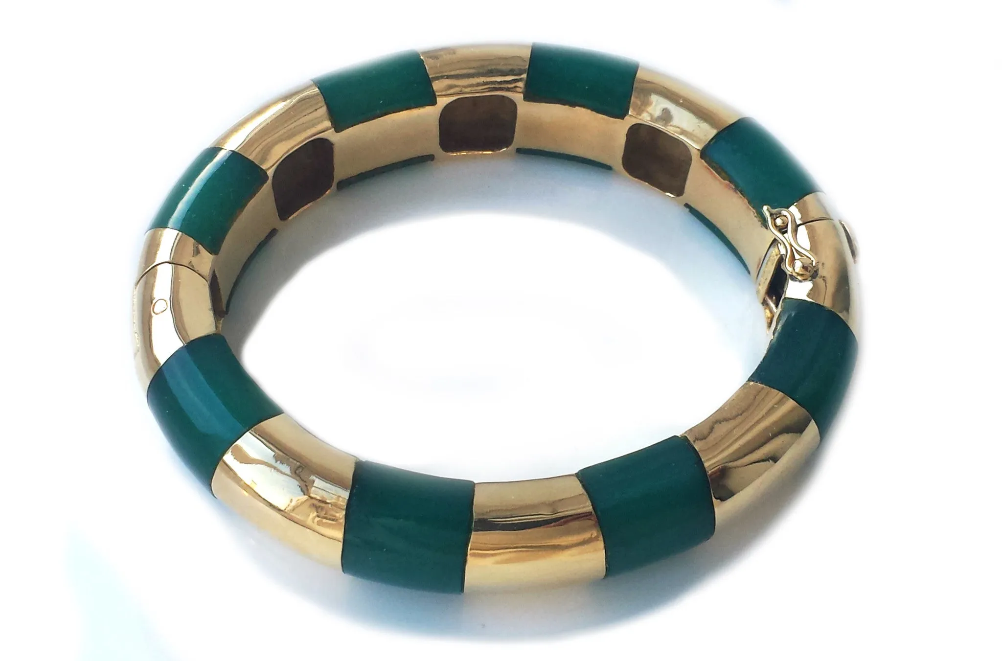 Vintage 1980s Tiffany & Co. 18k Gold Inlay Chrysoprase Striped Bangle