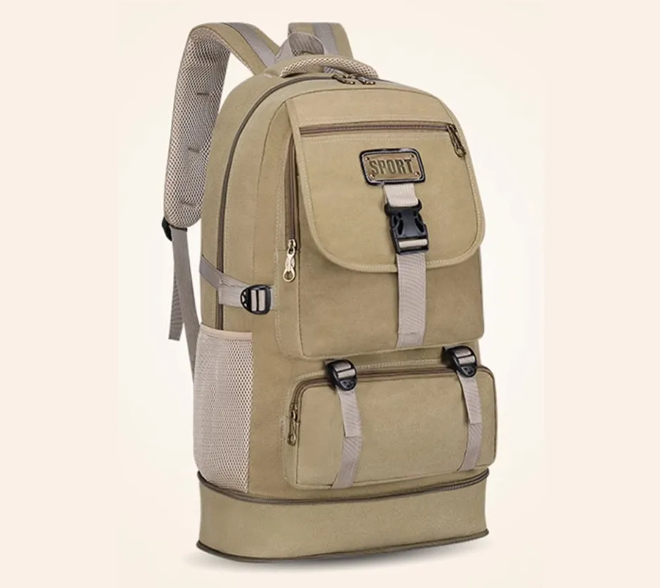 Vintage thick canvas backpack with expandable capacity of 65 liters, super large capacity hiking bag, men's and women's large backpack, travel bag, travel bag