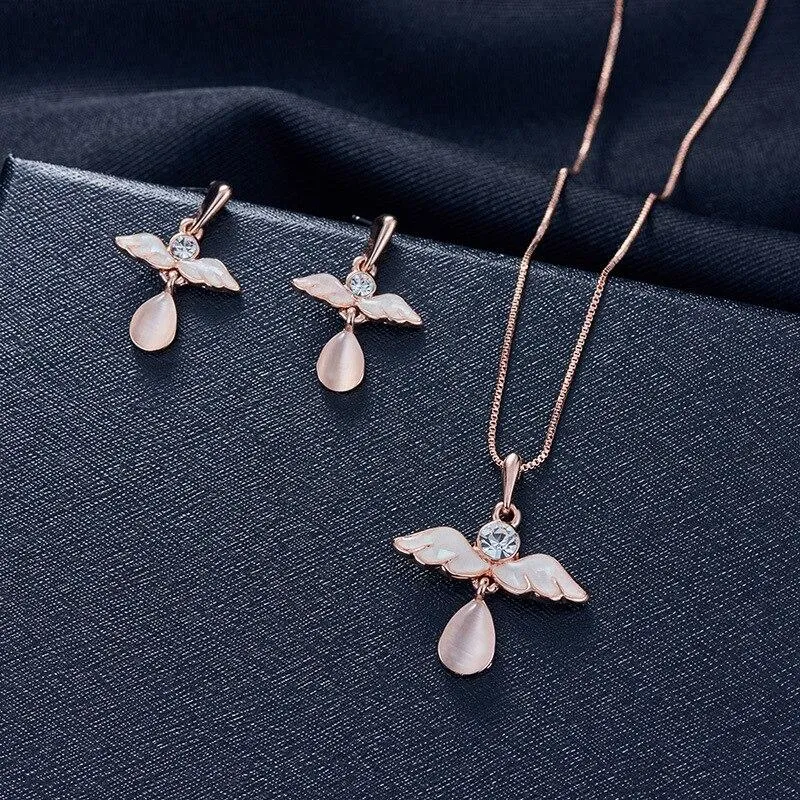 Women Elegant Waterdrop Rhinestone Pendant Necklace Earrings Set