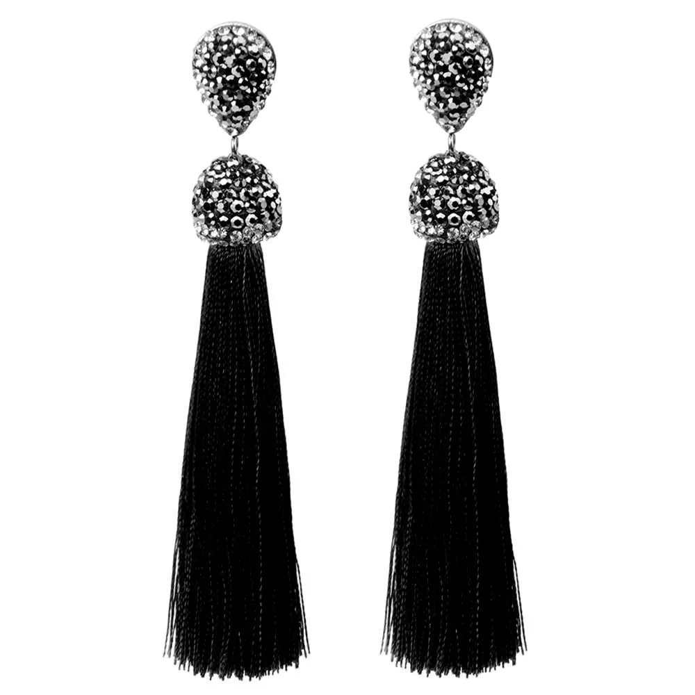 Womens Long Tassel Handmade Bohemian Crystal Dangle Drop Hanging Earrings