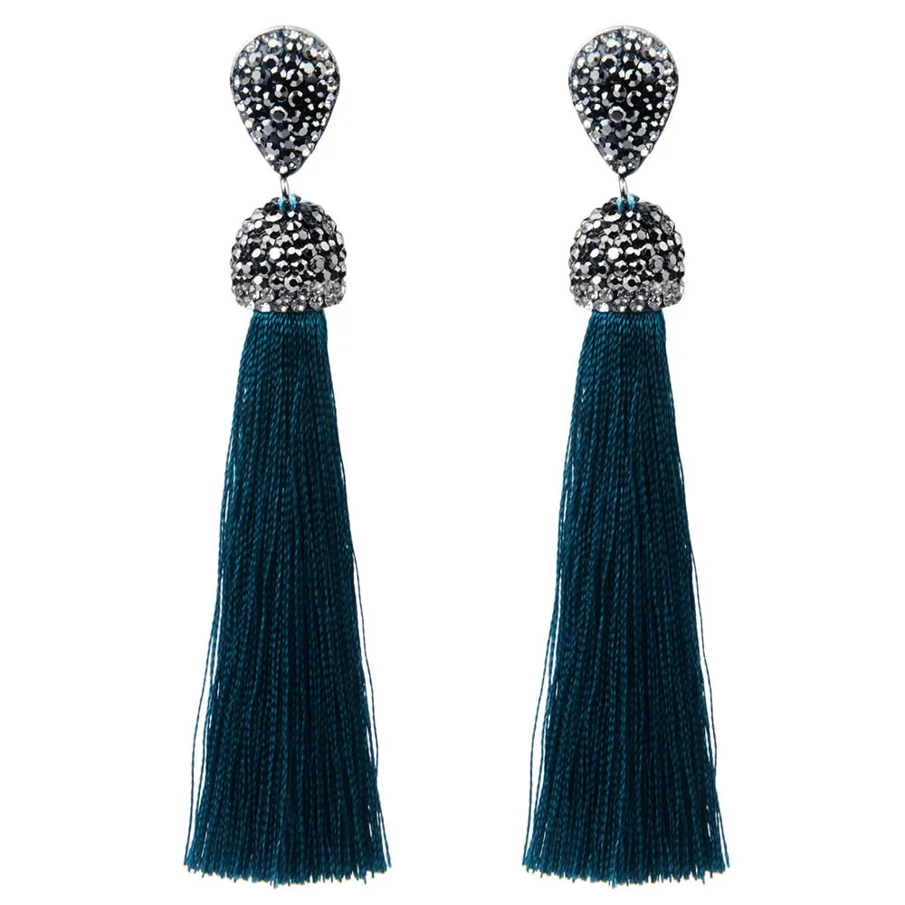 Womens Long Tassel Handmade Bohemian Crystal Dangle Drop Hanging Earrings