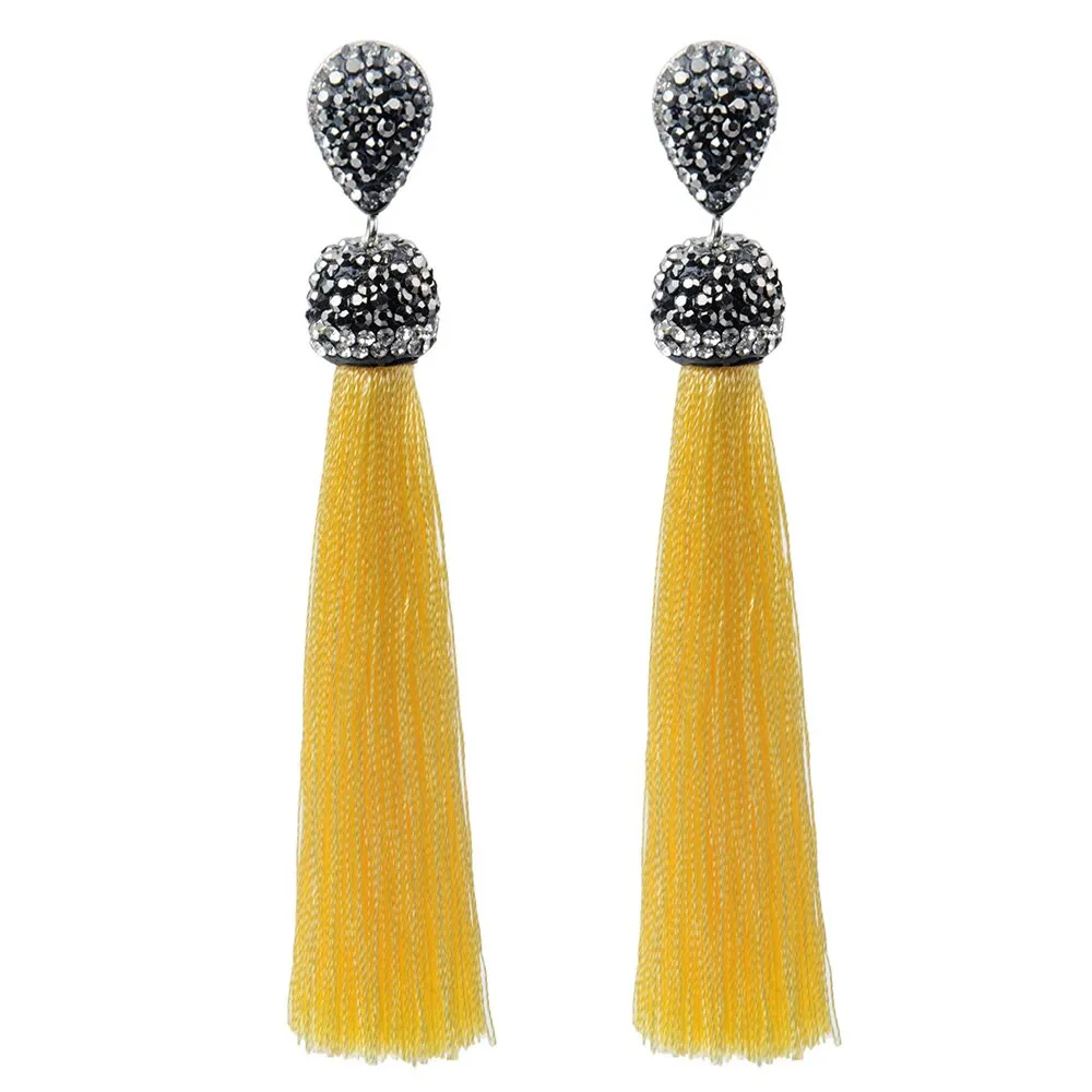 Womens Long Tassel Handmade Bohemian Crystal Dangle Drop Hanging Earrings