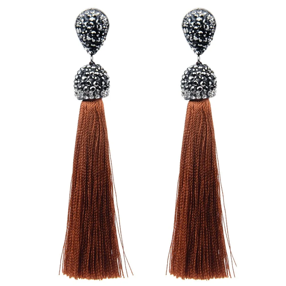 Womens Long Tassel Handmade Bohemian Crystal Dangle Drop Hanging Earrings