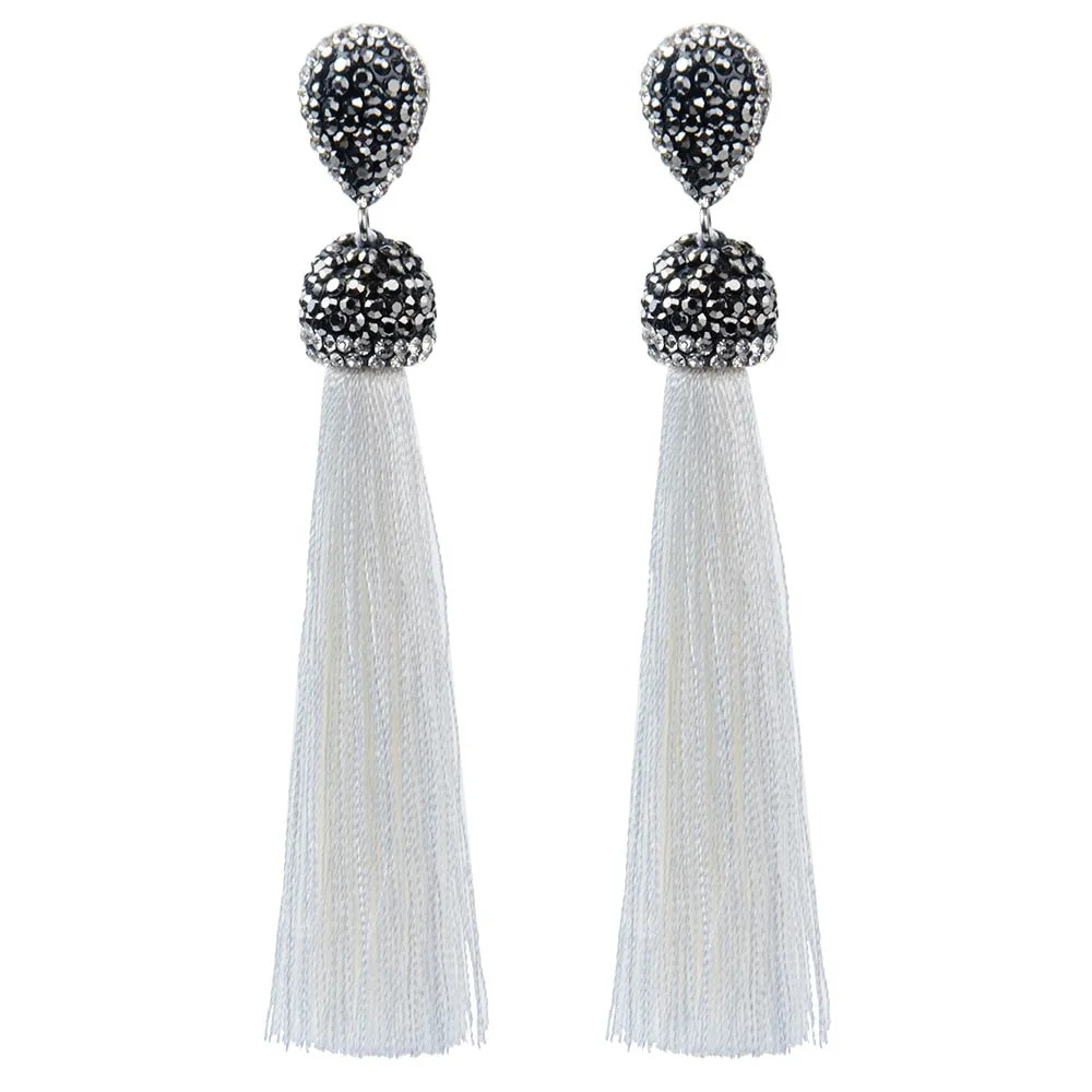 Womens Long Tassel Handmade Bohemian Crystal Dangle Drop Hanging Earrings