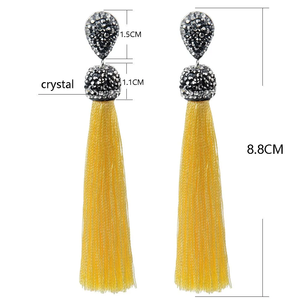 Womens Long Tassel Handmade Bohemian Crystal Dangle Drop Hanging Earrings