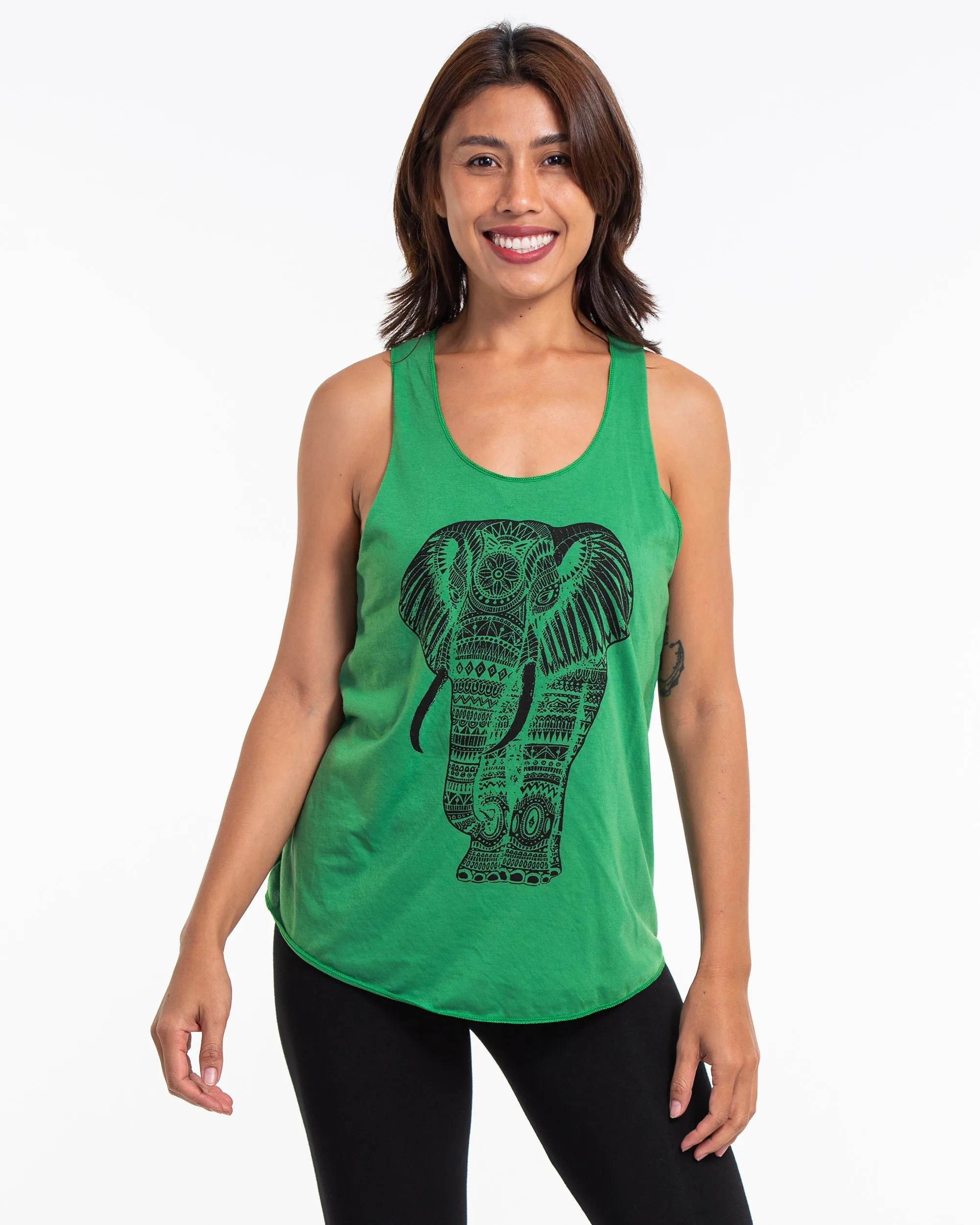 Womens Regal Elephant Tank Top in Green