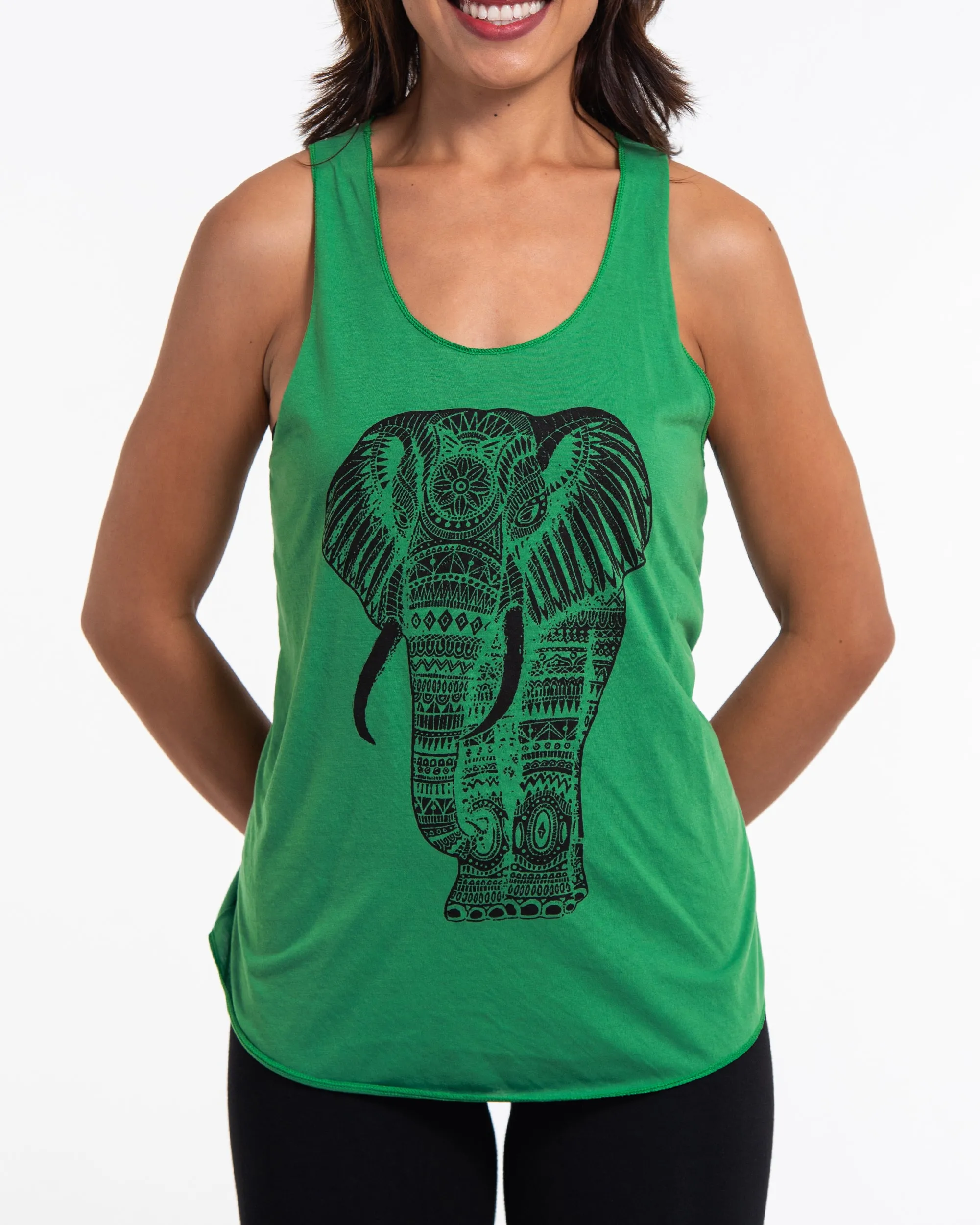 Womens Regal Elephant Tank Top in Green