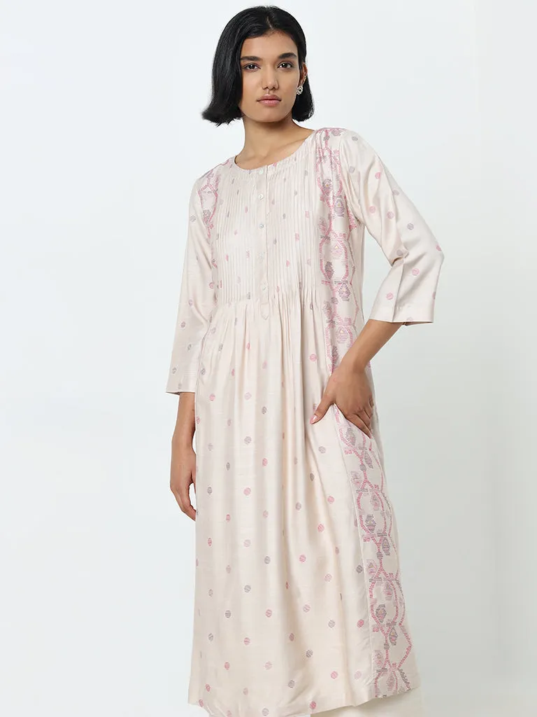 Zuba Light Beige Printed A-Line Kurta